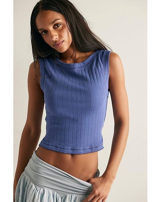 Intimately By Free People Blue End Game Pointelle Muscle Tank Top By