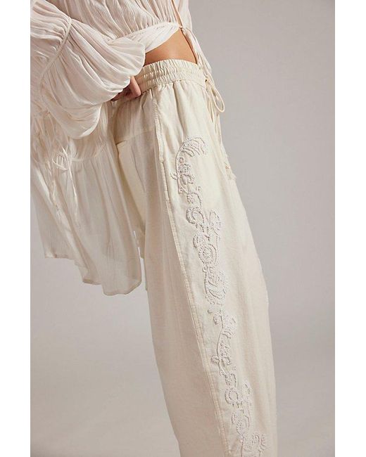 Free People Natural Lex Embroidered Pull-On Barrel Pants