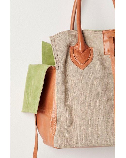 Free People Multicolor Lin And Leather Tote