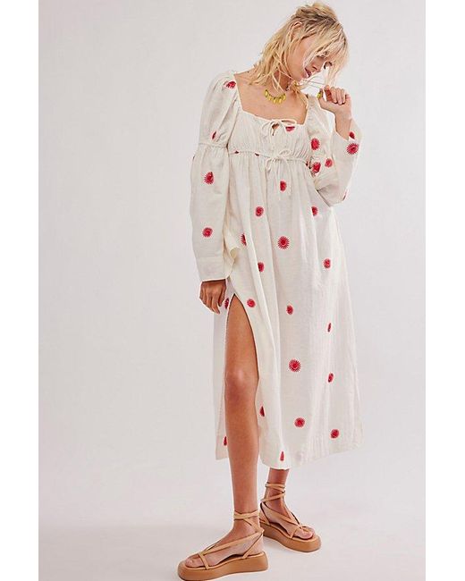 Free People Natural Emory Embroidered Midi Dress