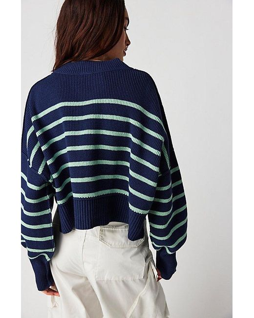 Free People Blue Easy Street Stripe Crop Pullover At In Navy Combo, Size: Xs