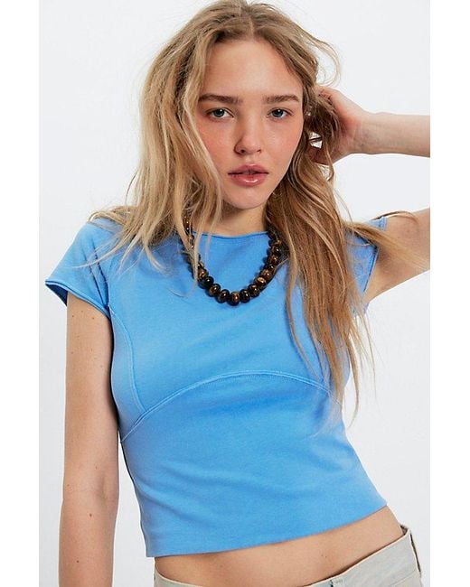 Free People Blue Protagonist Cropped Cap Sleeve Tee