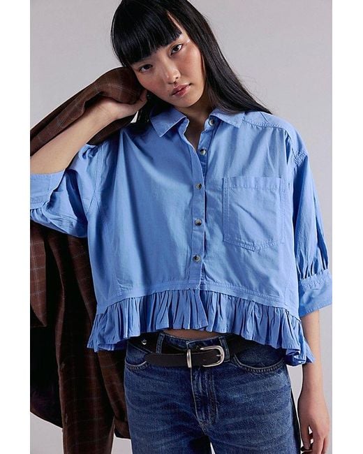 Free People Blue Bailey Solid Shirt
