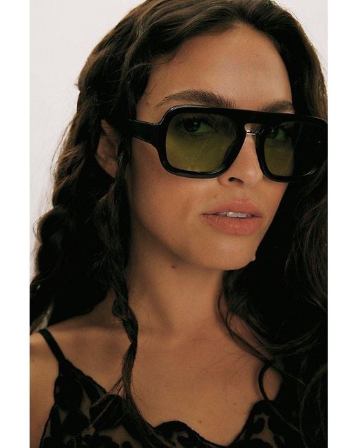 Free People Green Rhiannon Modern Aviator Polarized Sunglasses