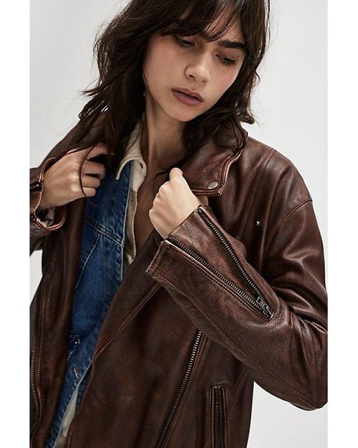 Free People Blue We The Free Jealousy Leather Moto Jacket