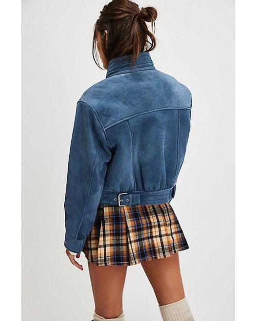 Free People Blue Wes Suede Bomber Jacket