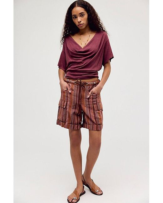 Free People Red Waterfall Cowl-Neck Top