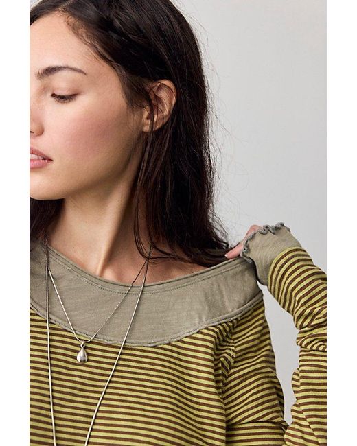 Free People Brown Two's A Charm Stripe Long Sleeve Top