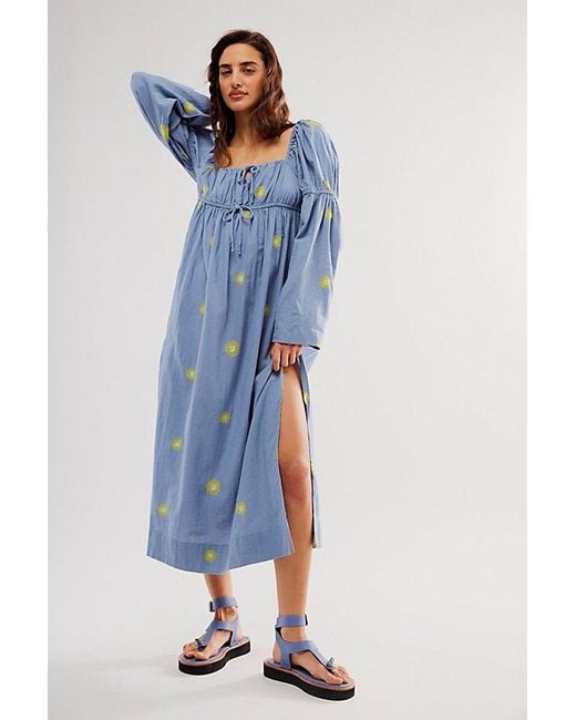 Free People Blue Emory Embroidered Midi Dress