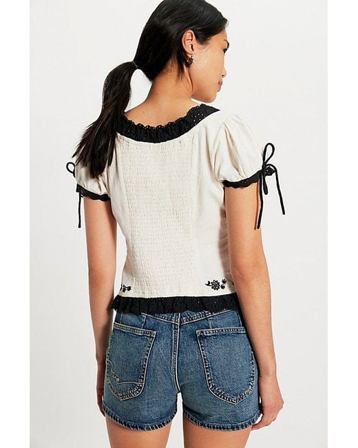 Free People White Spencer Embroidered Blouse