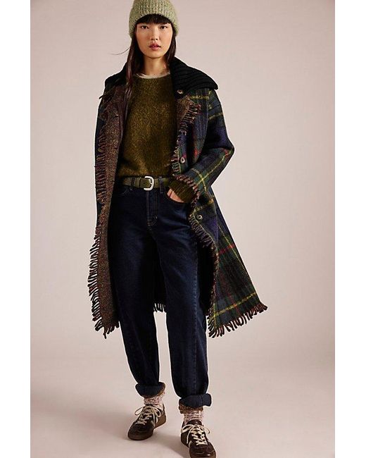 Free People Black Merri Tartan Duster Jacket
