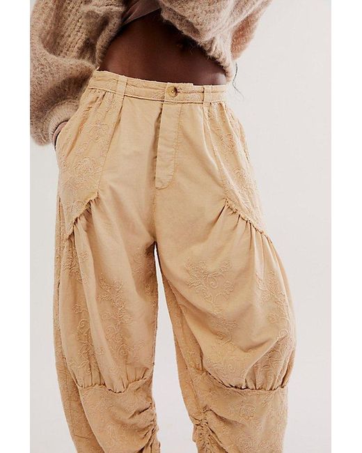 Free People Natural Easy Love Embroidered Pull-on Pants