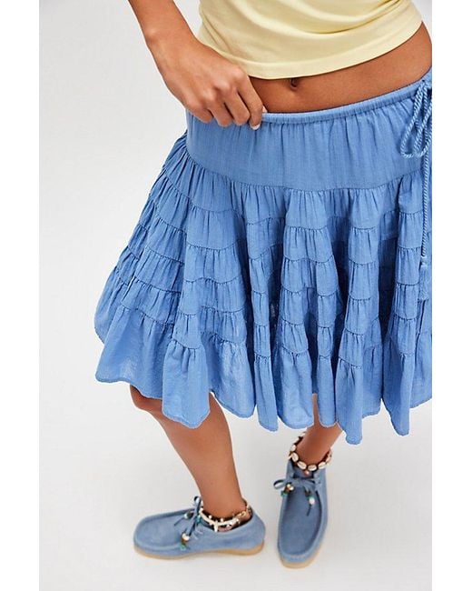 Free People Blue Many Layers Solid Midi Skirt