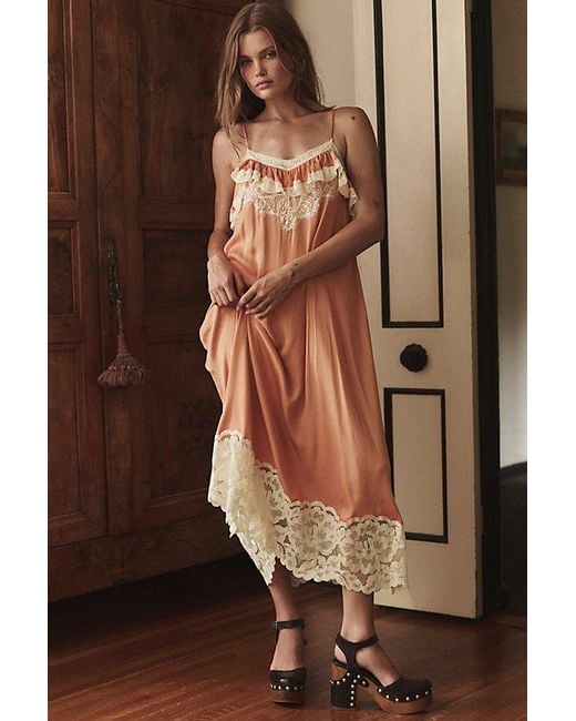 Intimately By Free People Brown Sweet Heirloom Maxi Slip Dress By