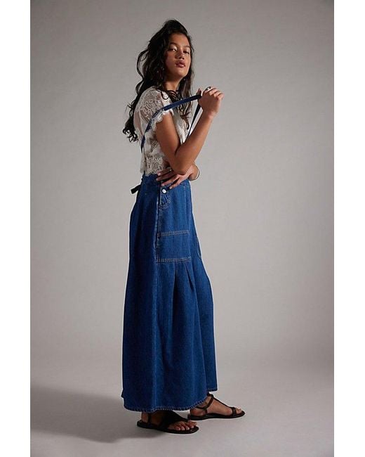 Free People Blue Arabella Denim One-Piece Skirtall
