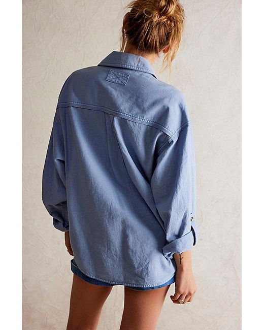 Free People Blue Made For Sun Linen Shirt
