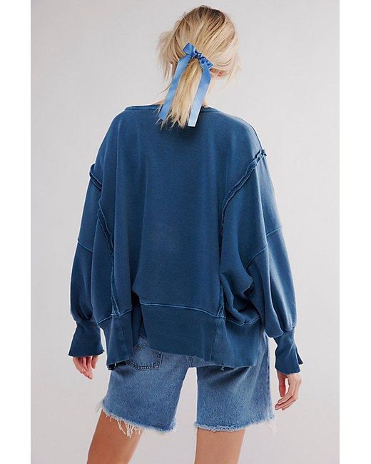 Free People Blue Graphic Camden Pullover
