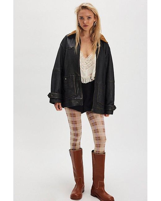 Free People Black Highland Hues Tartan Tights