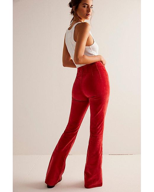 Free People Red Jayde Cord Flare Jeans At Free People In Scarlett, Size: 24