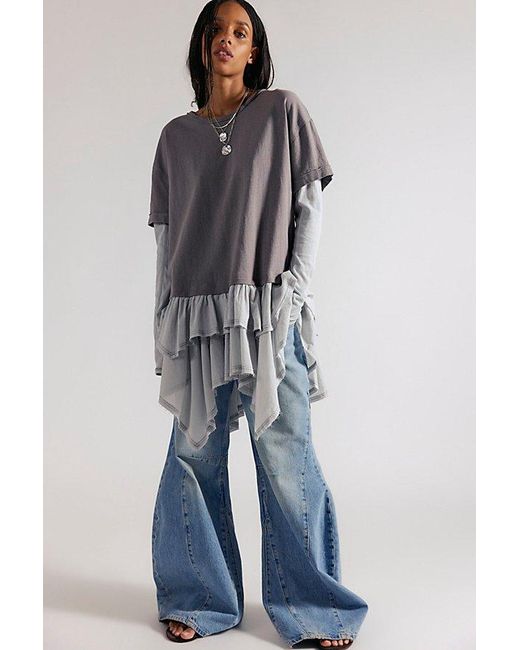 Free People Gray Tattered Love Tee