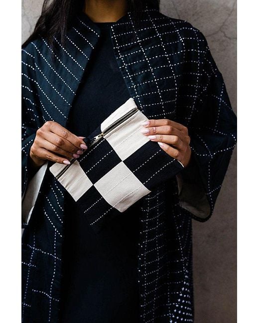 Anchal Black Checkered Pouch