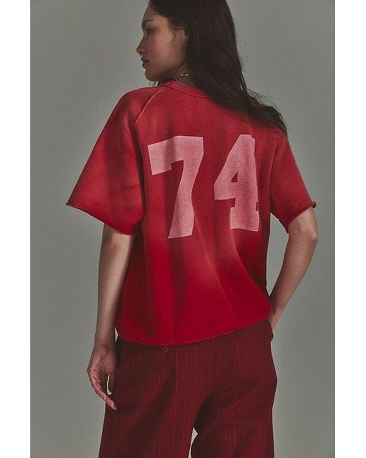 Free People Red Nyc Cut Sleeve Sweatshirt