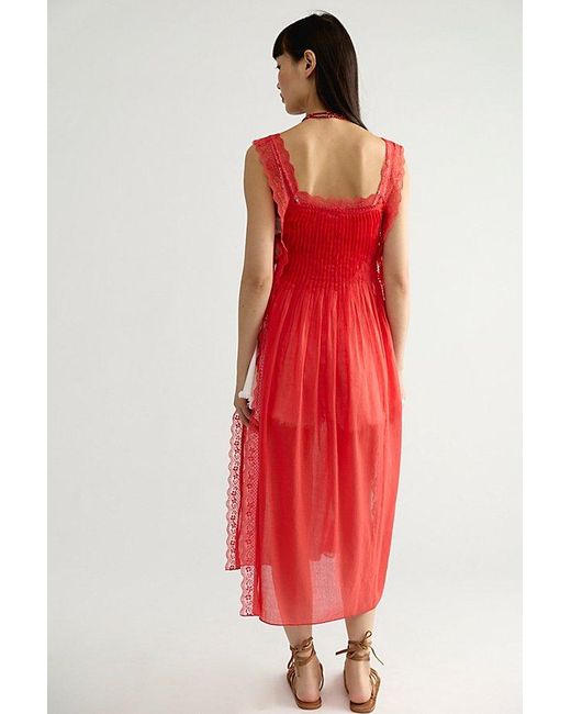 Free People Red Loren Apron Maxi Top