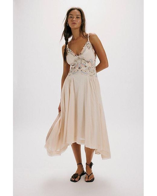 Free People Dusty Bloom Embroidered Midi Dress in Natural | Lyst