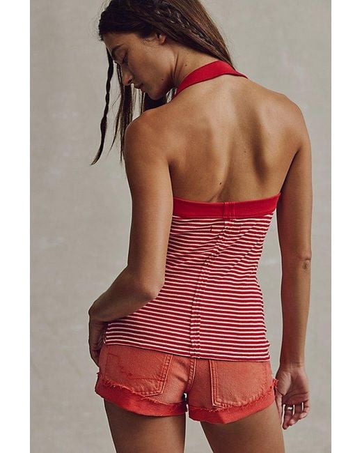 Free People Red Ahoy Baby Halter Tank Top