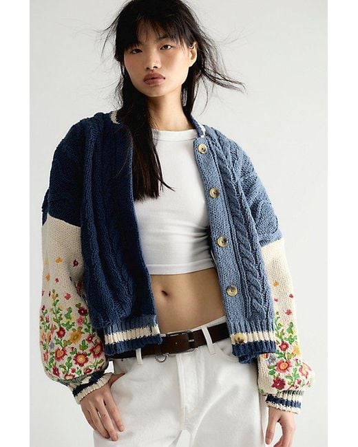 Free People Blue Cloudburst Knit Cardi