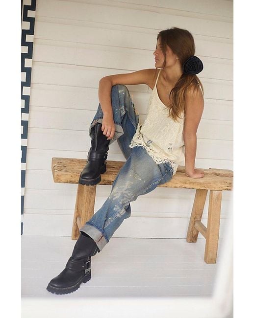 Free People Blue Deep Trance Dropped Boyfriend Jeans