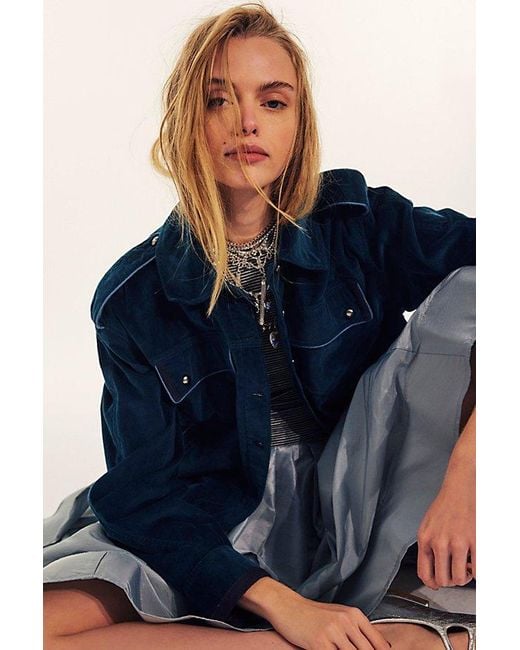 Free People Blue We The Free Officer Velvet Jacket