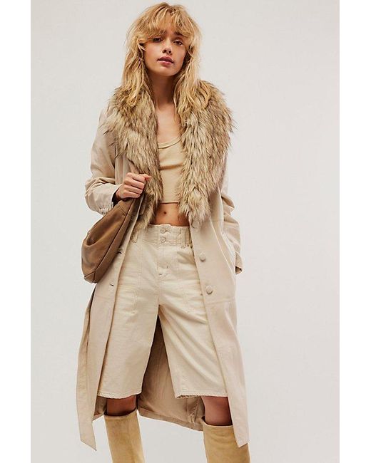 Free People Natural Midnight Train Leather Duster Jacket At In Whitecap Grey, Size: Small