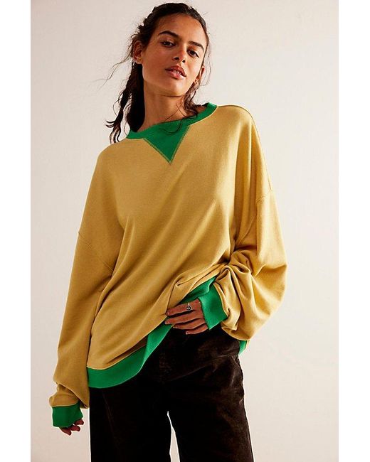 Free People Yellow Classic Crew Colorblock Sweatshirt At In Fall Leaf Combo, Size: Small