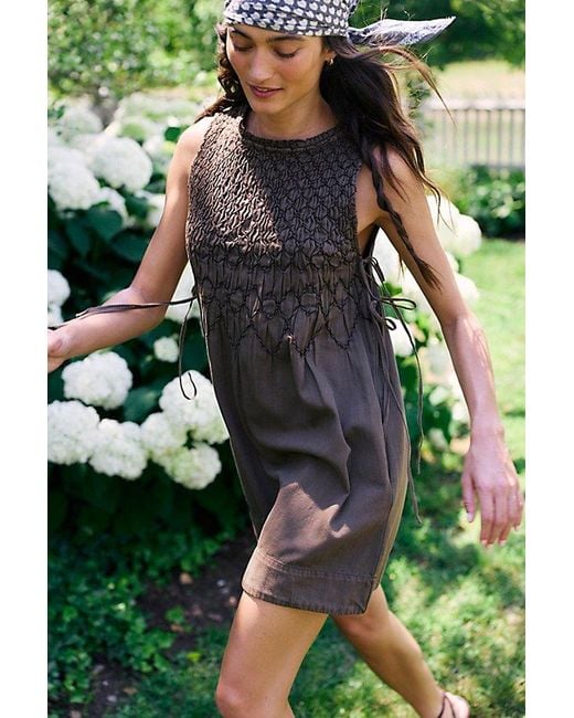 Free People Green Maisie Smocked Denim Mini Dress