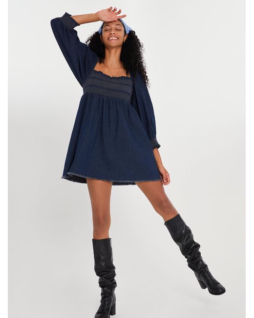 Free People Blue This Is Everything Denim Mini Dress