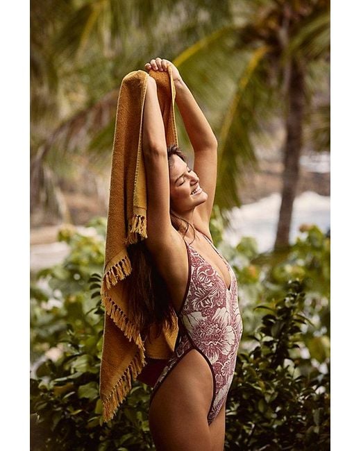 free-est Green Amber Printed Lurex One-Piece Swimsuit
