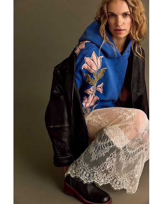 Free People Blue It's A Vibe Flowers Hoodie