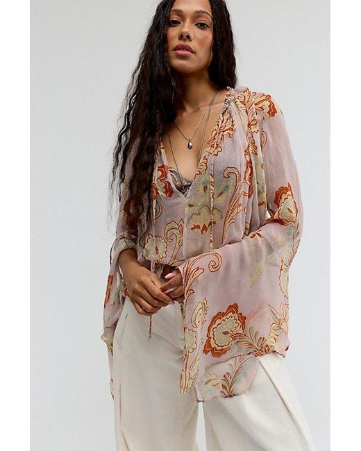 Free People Brown Milo Printed Blouse