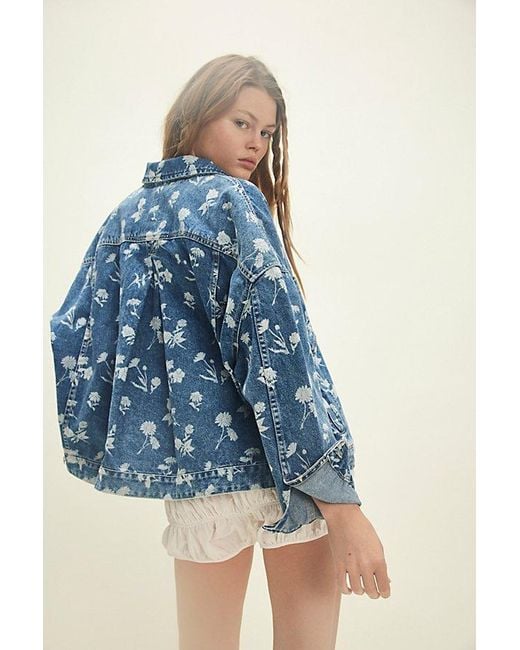 Free People Blue Opal Swing Floral-Printed Denim Jacket