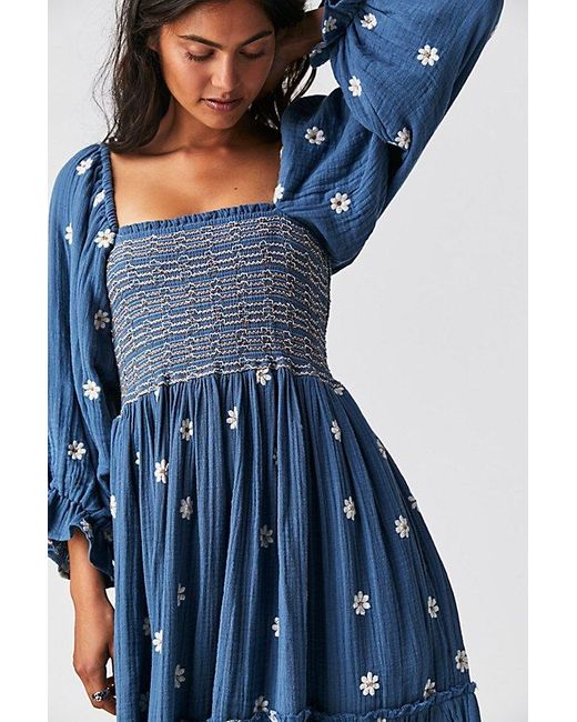 Free People Blue Dahlia Embroidered Maxi Dress At In Coastal Combo, Size: Xs