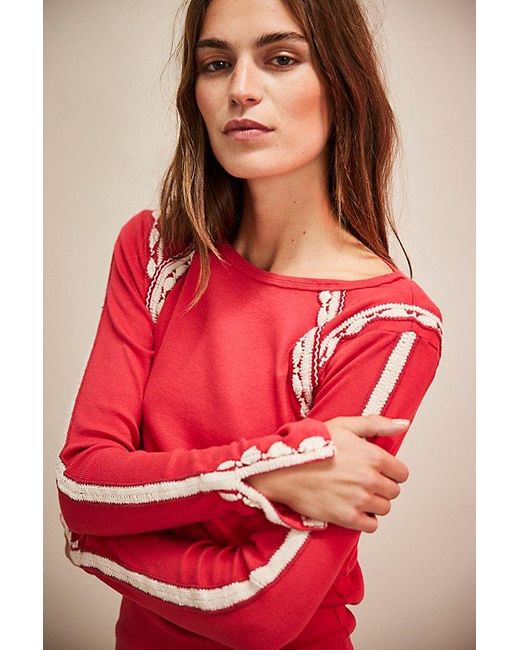 Free People Red Lost Love Long-Sleeve Top