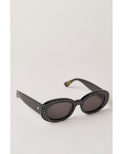 Lele Sadoughi Black Oceanside Pearl Oval Sunglasses