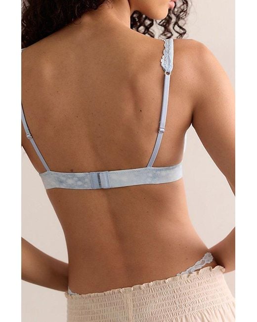 Intimately By Free People Blue Charlie Lace Microfiber Printed Plunge Bralette By