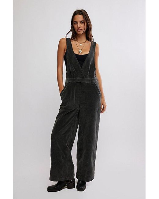 Free People Black Mara Cord Overalls