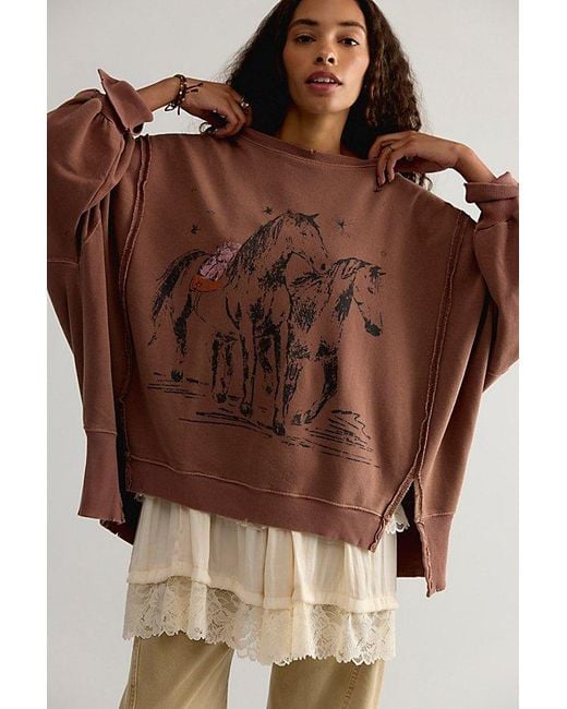 Free People Brown We The Free Graphic Camden Pullover