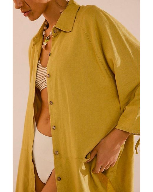 Free People Yellow Take Me With You Linen Shirt