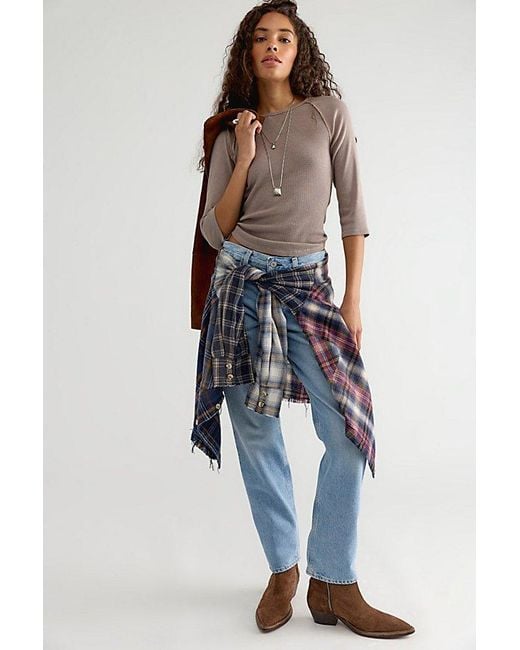 Free People Brown Easy Does It Three-Quarter Sleeve Top