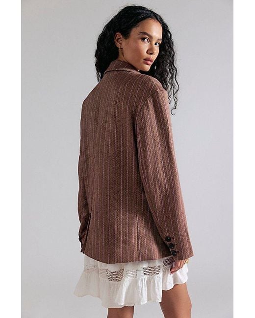 Free People Brown Dean Double-Breasted Blazer Jacket