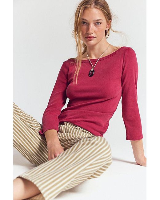 Free People Red Atlas Boat Neck Top